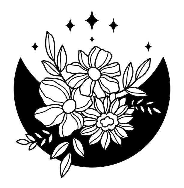 Blumen himmlischer mond blumen mystische boho-mond-vektorillustration