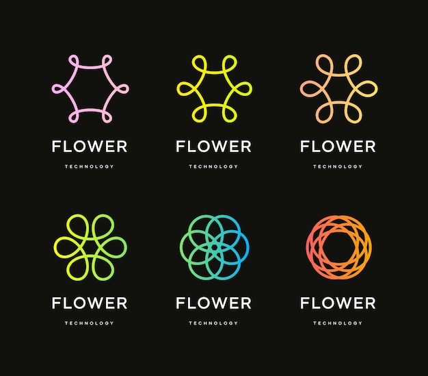 Blumen-icon-set, floristen-logo-sammlung, abstrakter linearer stil, minimalistische mandala-vektorillustration.