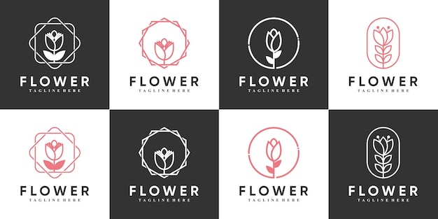 Blumen-icon-set-logo-design mit einzigartigem konzept premium-vektor