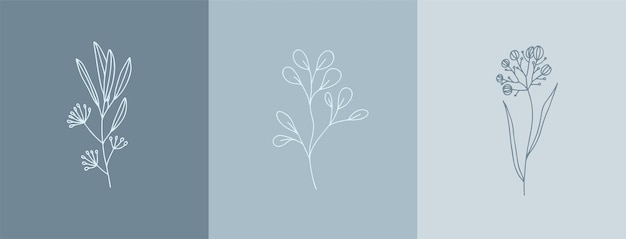 Blumen kreative Illustration minimale Linie Kunststil-Ikonen Premium-Vektor
