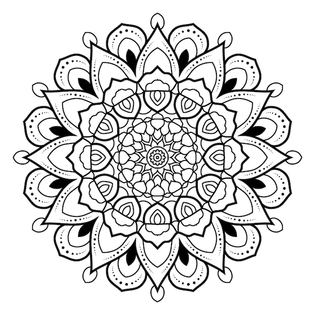 Vektor blumen kreisförmige mandala schwarz-weiß-umriss zum ausmalen von seiten.yoga.therapy.meditation