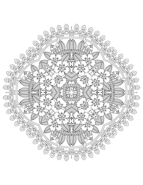 Blumen-Mandala-Malseite Blumen-Malbuch für Erwachsene und handgezeichnete Blumenillustration