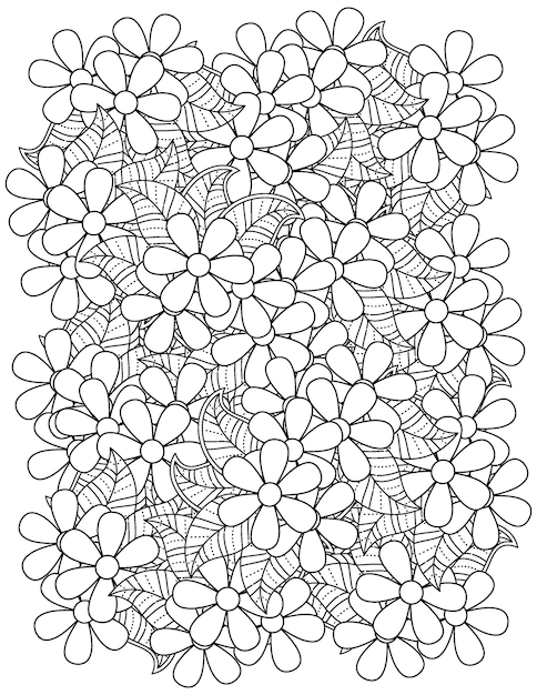 Blumen-mandala-malseite handgezeichnete blumenillustration mandala-malseite für erwachsene