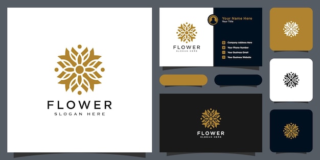 Blumen-monolinien-luxuslogo mit visitenkartendesign