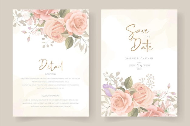 Blumen- und blätterhochzeitseinladungskartendesign