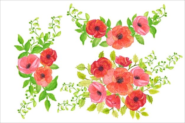 Blumenarrangementsaquarellillustrationen blumensträuße aus bunten blumen, blättern und blumen