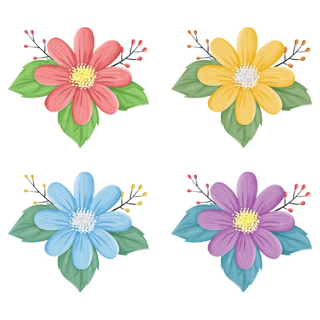 Blumenblüte Aquarell Set Ornamen Blumenvektor