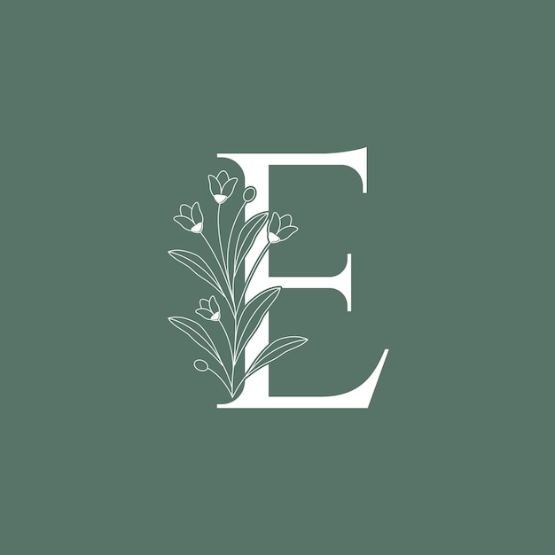 Blumenbuchstabe E Blumen Schriftart Dekoration botanisches Alphabet Logo Design Vektor
