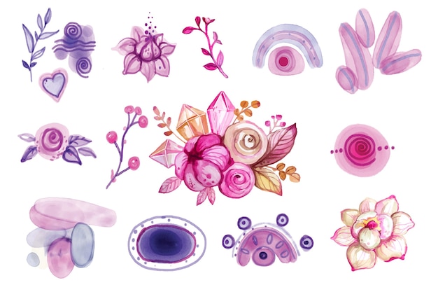 Blumenelemente des Aquarelldesigns gesetzt