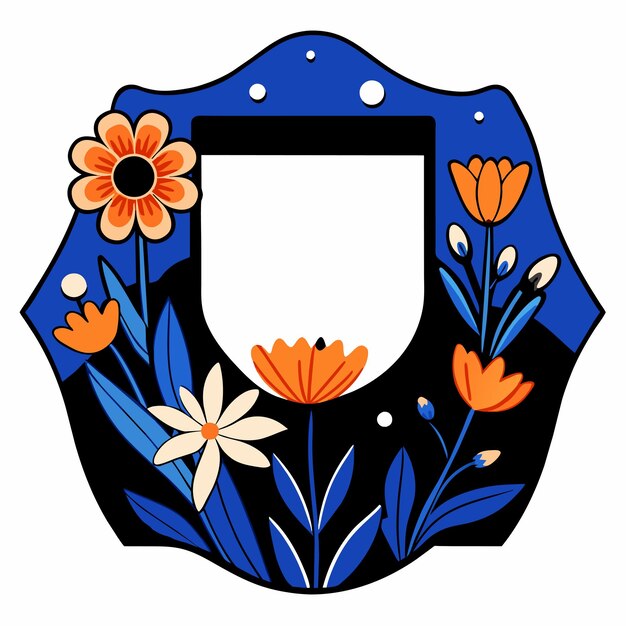 Blumenflora randrahmen handgezeichneter cartoon-aufkleber ikon-konzept isolierte illustration