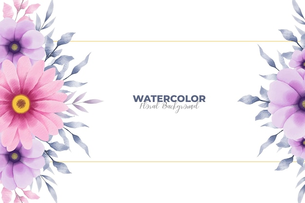 Blumenhintergrunddesign mit aquarellrosa und lila blume oder blauen blättern