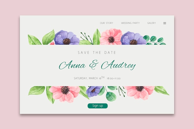 Blumenhochzeits-landingpage-design