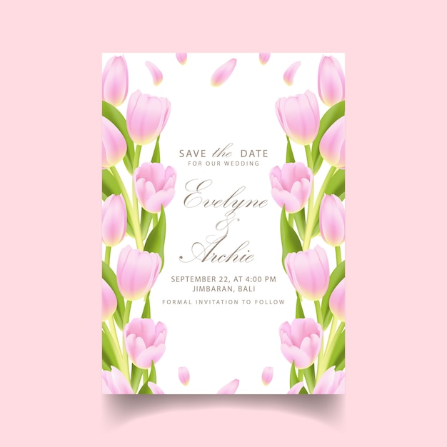 Blumenhochzeitseinladung mit rosa tulpenblume