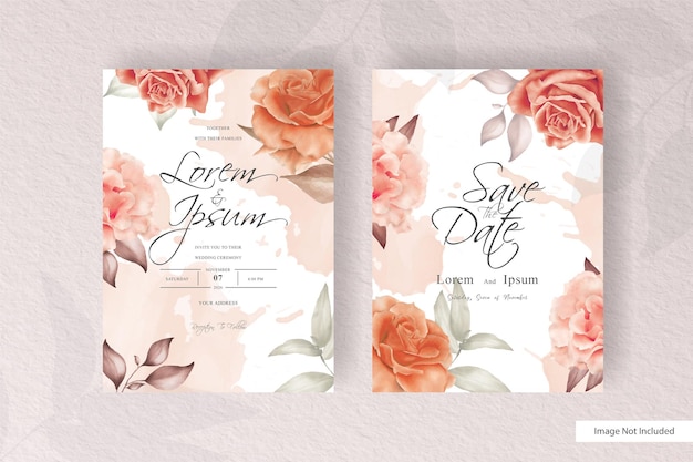 Blumenhochzeitseinladungsschablone des aquarells im minimalistischen designstil