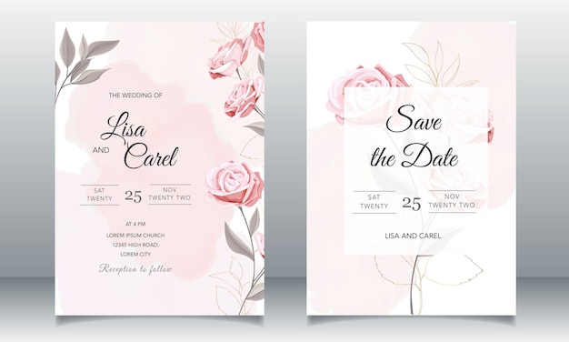 Blumenhochzeitskartenschablone mit rosa Rosen
