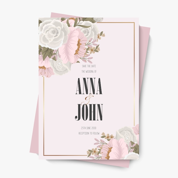 Blumenhochzeitsschablone - rosa Blumenkarte