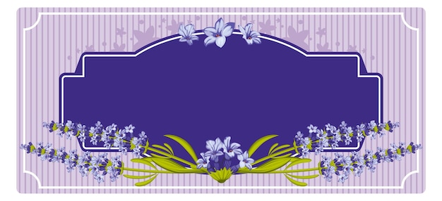 Blumenkartendesign mit violetten blumen papierrahmenschablone