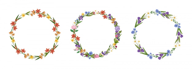 Blumenkranz Blumen Rahmen Sammlung Set Cartoon Illustration.