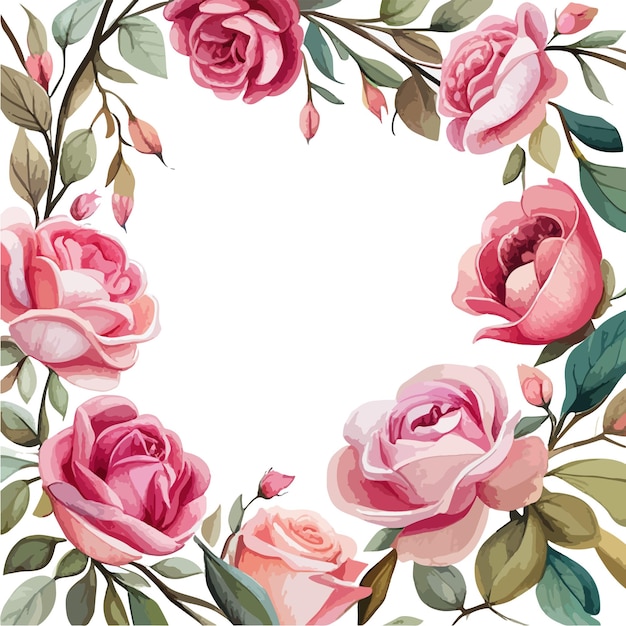 Vektor blumenkranz rosen rosa blumen waldgrün blätter weißer hintergrund hochzeitseinladung kreis