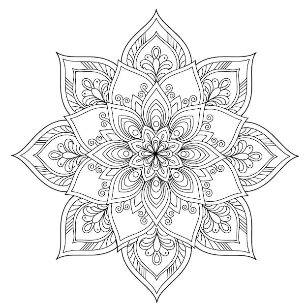 Blumenkreis Mandala dekoratives Ornament geometrisches Muster Ikonen Vektor Silhouette Malseite