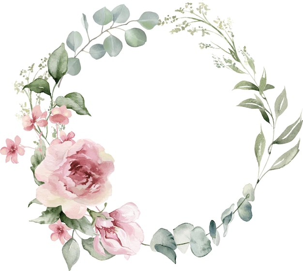 Blumenkreisrahmen Hochzeit elegantes Aquarell rosa Element