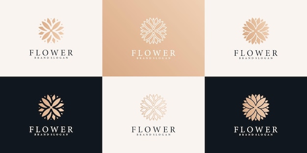 Blumenlogo-designkollektion mit modernem farbverlauf und visitenkarte