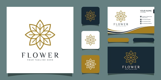 Blumenlogo luxus mit visitenkartendesign premium-vektor