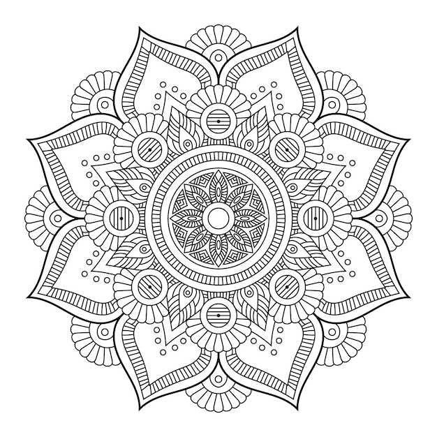 Blumenmandala Strichzeichnungen, Vektorillustration
