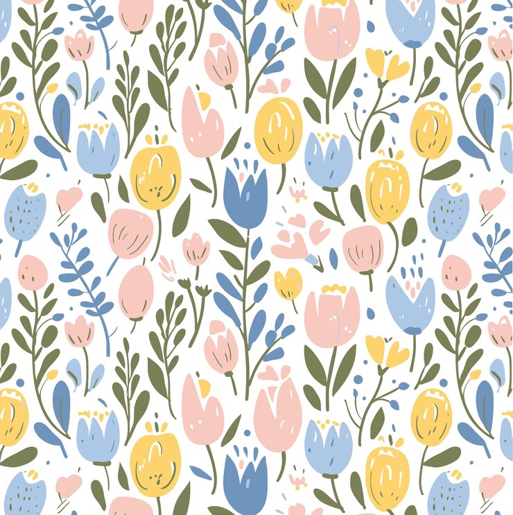 Vektor blumenmuster in pastellfarben gestylten tulpen frühlingsblumen auf weißem hintergrund vektorillustration