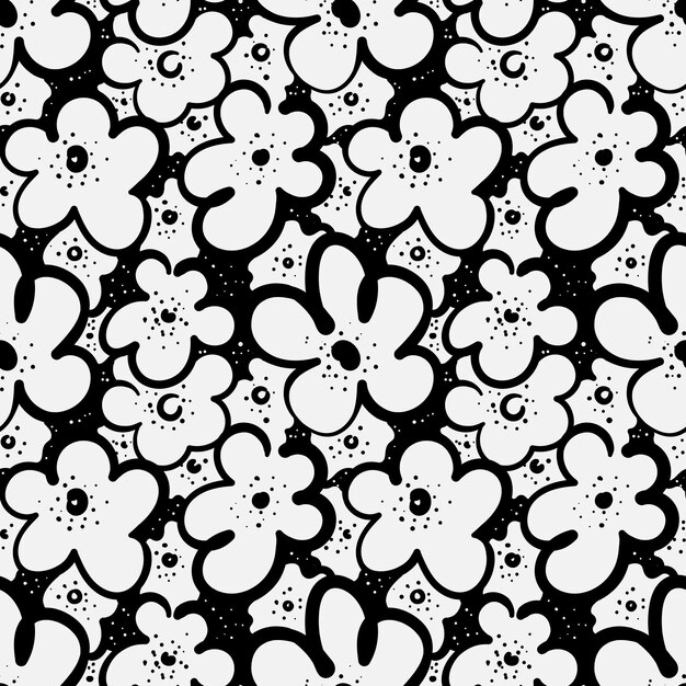 Blumennahtloses muster handgezeichnete doodle-blumen modernes schwarz-weiß-design