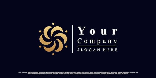 Blumenornament-logo-design mit einzigartigem konzept und goldenem farbverlauf premium vector