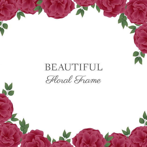 Blumenrahmen mit rosa Rosen auf weißem Hintergrund