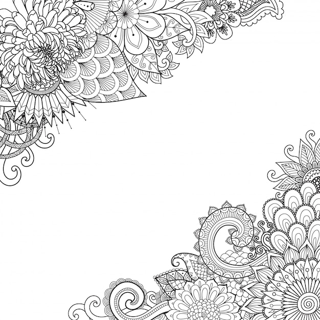 Blumenrahmen, Zentangle-Stil, Malvorlage