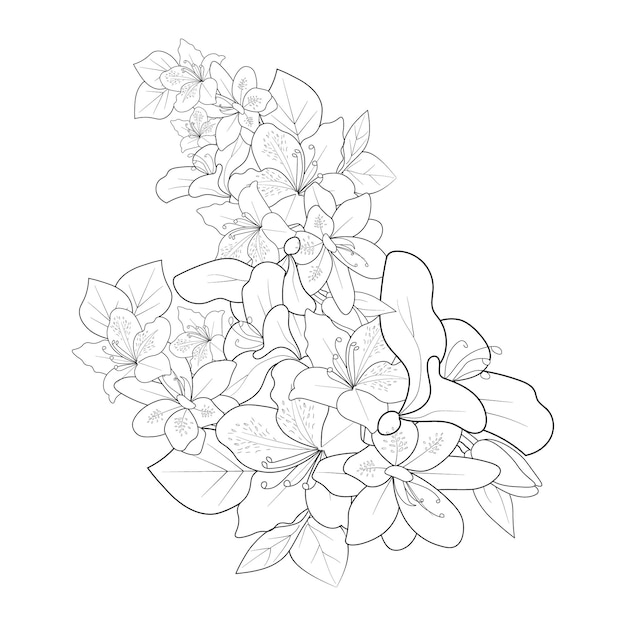 Blumenstrauß aus f azalee senkt zentangle florale strichzeichnungen handgezeichnete isolierte clip art malbuch.