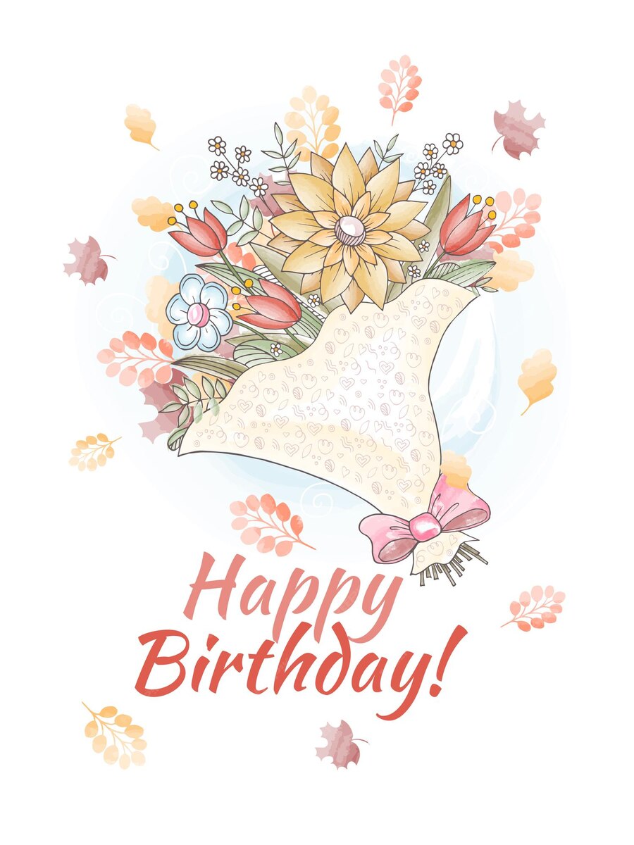 Blumenstrauß aus Happy Birthday Schriftzug Grußkarten mit Blumen