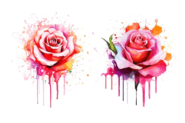 Vektor blumenstrauß aus rosa tulpen, aquarell-rose, kreativer bunter blumendesign-vektor-download