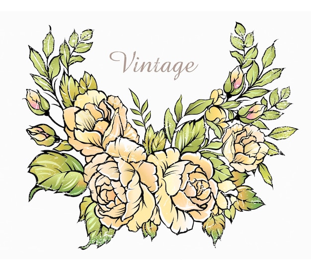 Vektor blumenstrauß aus rosen vintage-vektor-illustration