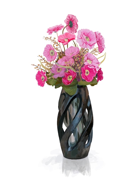 Blumenstrauß der rosa Blume im Vase mit reflektieren Schatten