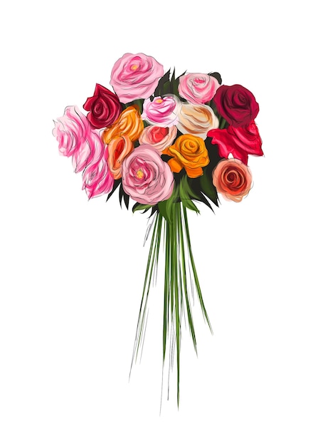 Blumenstrauß der schönen roten Rosenfarbe, die realistische Vektorillustration von Farben zeichnet