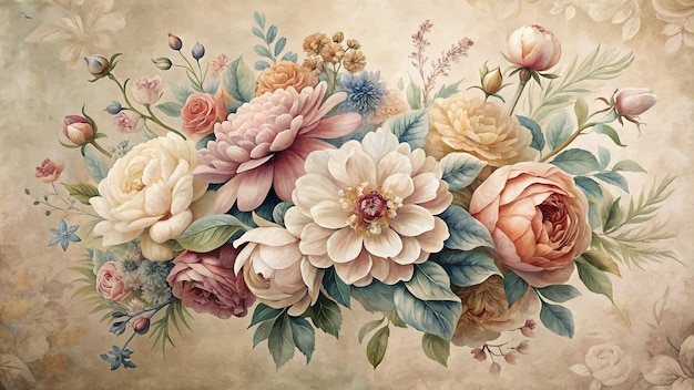 Blumenstrauß im vintage-stil mit aquarell-hintergrund