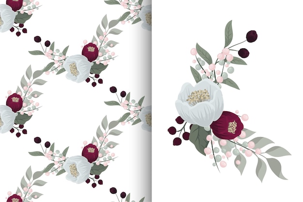 Blumenstrauß mit nahtlosem muster. blumenhintergrund-set