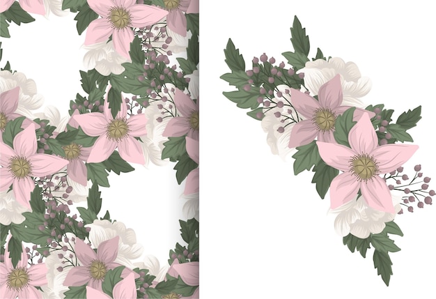 Blumenstrauß mit nahtlosem muster. blumenhintergrund-set