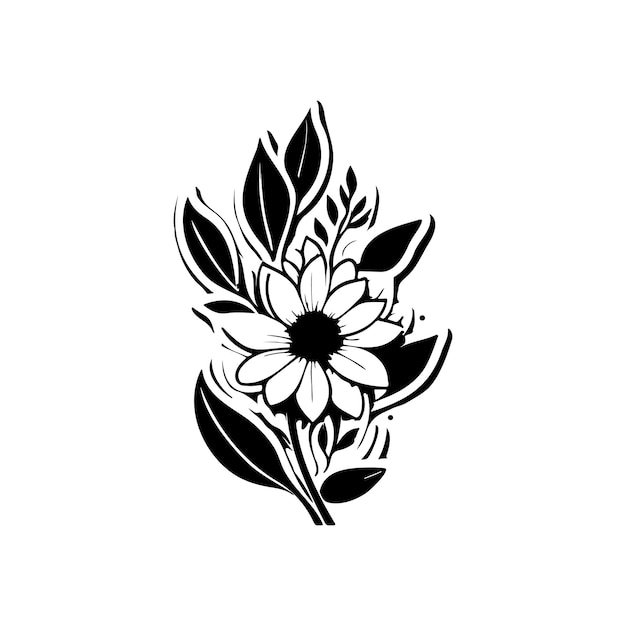 Blumensymbol, handzeichnung, schwarze farbe, landwirtschaftslogo, vektorelement und symbol perfekt
