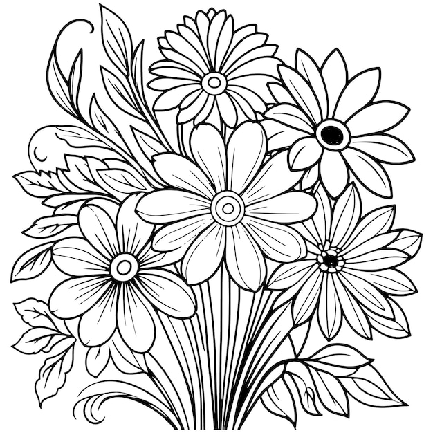 Blumenumriss-illustration für kinder, zeichnungsbuch, handgezeichneter vektor