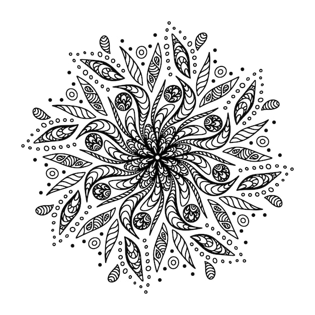 Vektor blumenvektor-mandala mit blumen und blättern im doodle-stil isoliert auf weißem hintergrund lustige farbgebung und niedliche illustration für saisonales design, textildekoration, kinderspielzimmer oder grußkarte