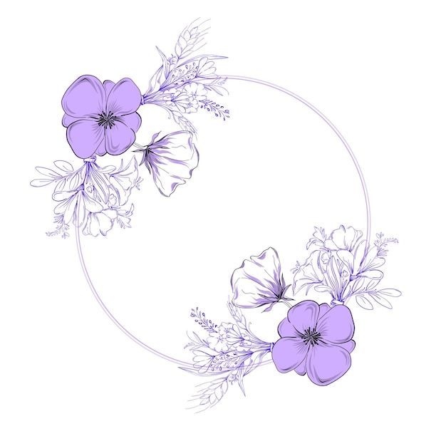 Blumenzirkelrahmen, handgezeichneter Rundstreifen, Randblätter und Blumen, Hochzeitsinvitation und -karten