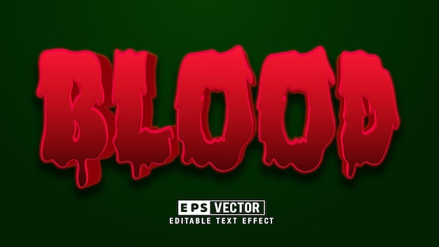 Vektor blut 3d-stil bearbeitbarer texteffekt vektor-horror-stil