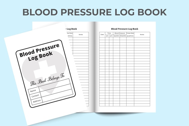 Vektor blutdruck-logbuch kdp-innenraum. blutdruck-logbuch und pulstracker. notizbuch blutdruck. pulstracker-tagebuch. kdp-blutdruck-notizbuch für den innenbereich. kdp-innentagebuch.