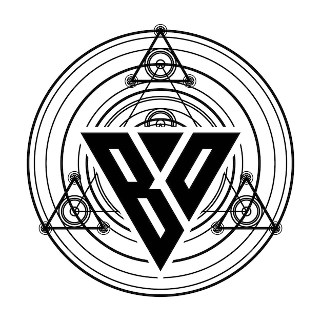 Vektor bo-monogramm-buchstabenlogo mit dreieckiger designvorlage mit heiligen geometrischen ornamenten