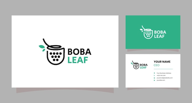 Boba Cup Logo und Teeblätter mit Visitenkarte